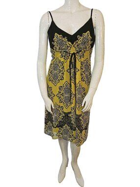 NWT LE CHATEAU Black & Yellow Baroque Print Spaghetti Strap Slip Dress Size XXL
